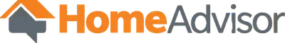 HomeAdvisor logo with orange house icon and gray roof beside orange and gray text