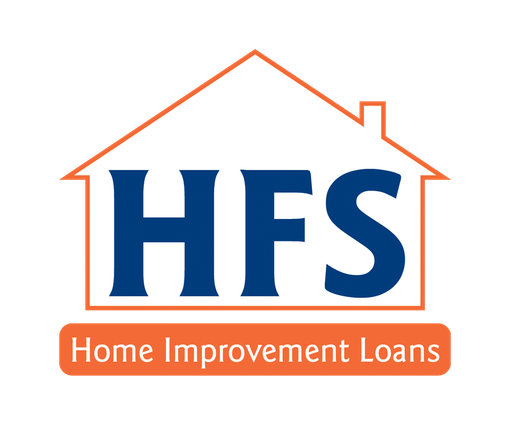HFS Home Improvement Loans logo with blue initials and orange house outline