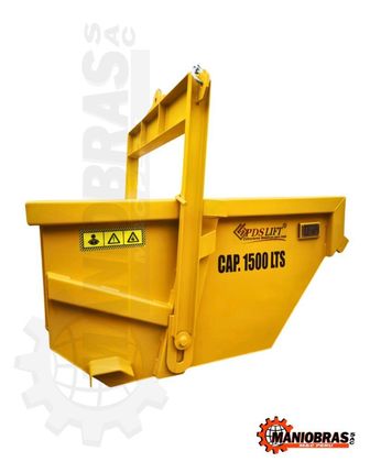 Cubo elevador industrial amarillo con la etiqueta