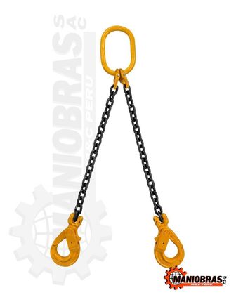 Brazalete de cadena negro con anilla superior amarilla y dos ganchos amarillos sobre fondo blanco.