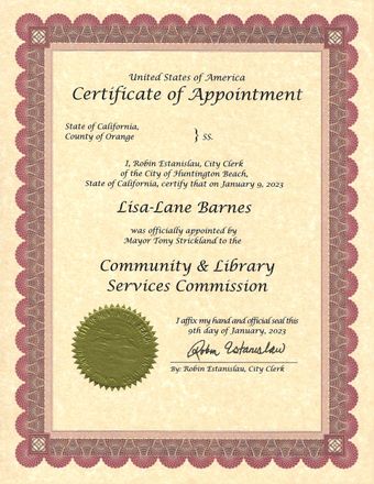 Commissioner Community and Library Services Certificate Commissioner Community and Library Services Certificate