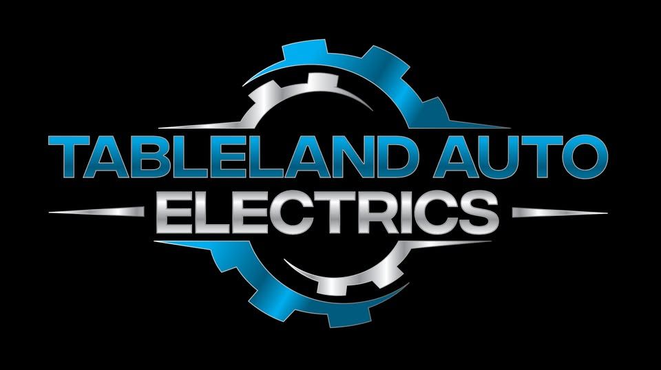Tableland Auto Electrics logo with blue gear and white text on a black background