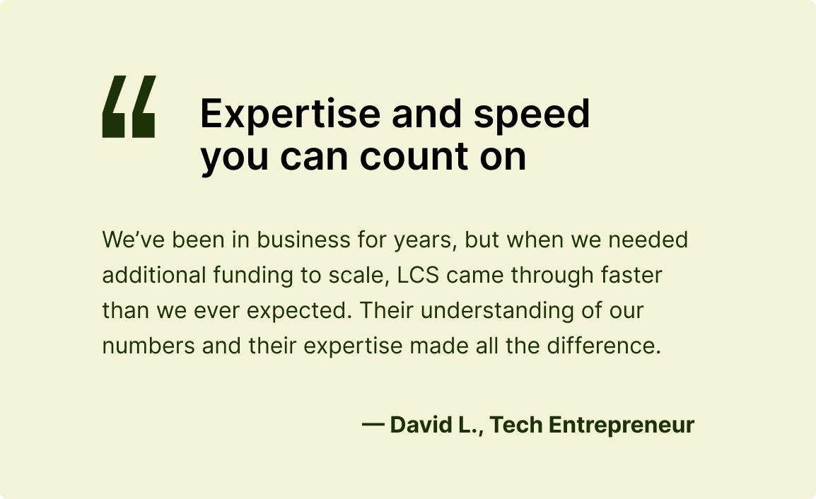 Quote about financial expertise and speed. Text on a light background.