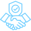 Hands shaking below a shield with a checkmark, symbolizing agreement and security.