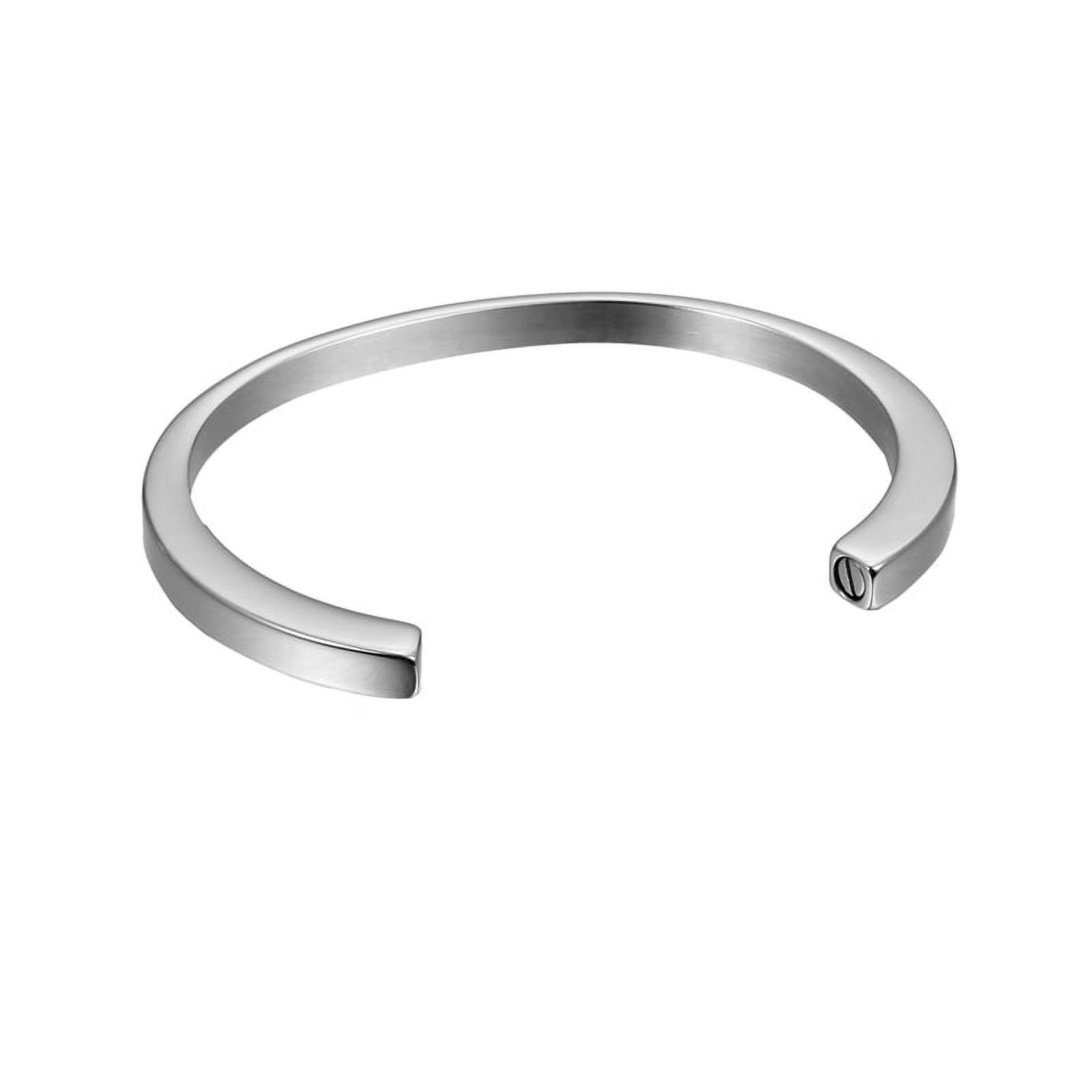 Open silver cuff bracelet with a small gap