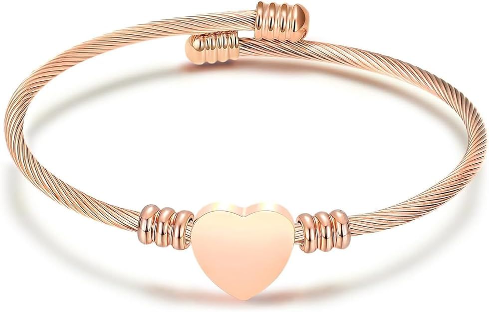 Rose gold bracelet with a heart charm and wire band