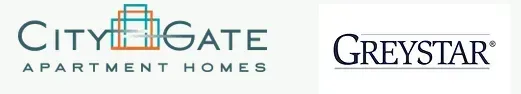 Logos for City Gate Apartment Homes and Greystar.