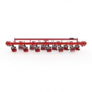 A 3d model of a red tractor on a white background.