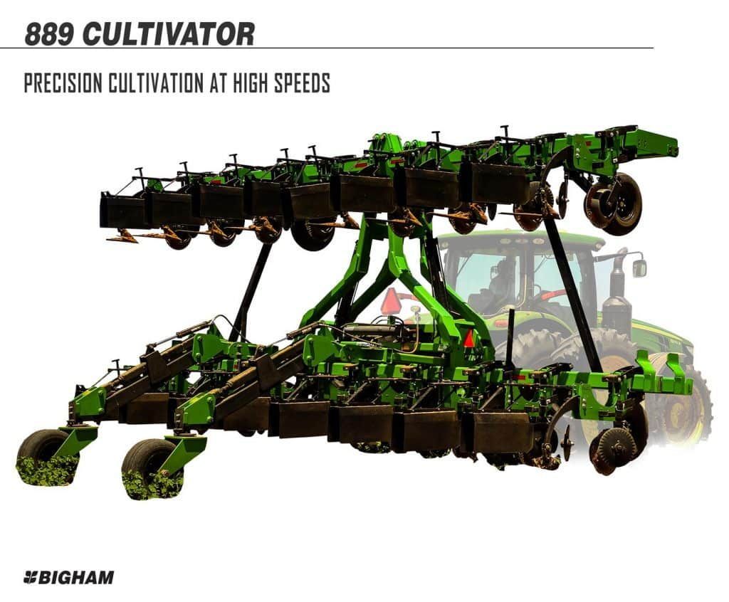 A picture of a cultivator that says precision cultivation at high speeds