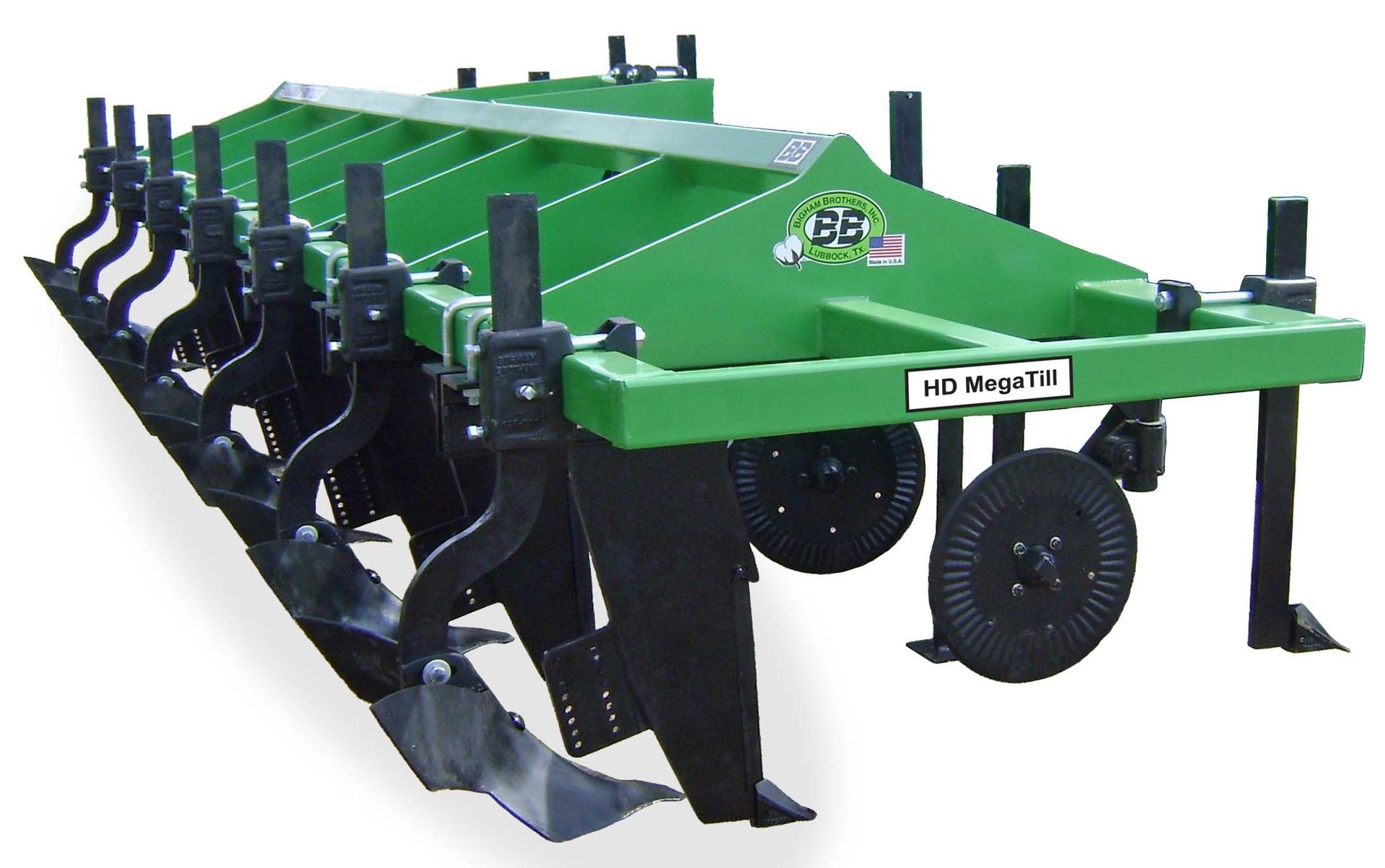 A green and black tractor with the word hd on it