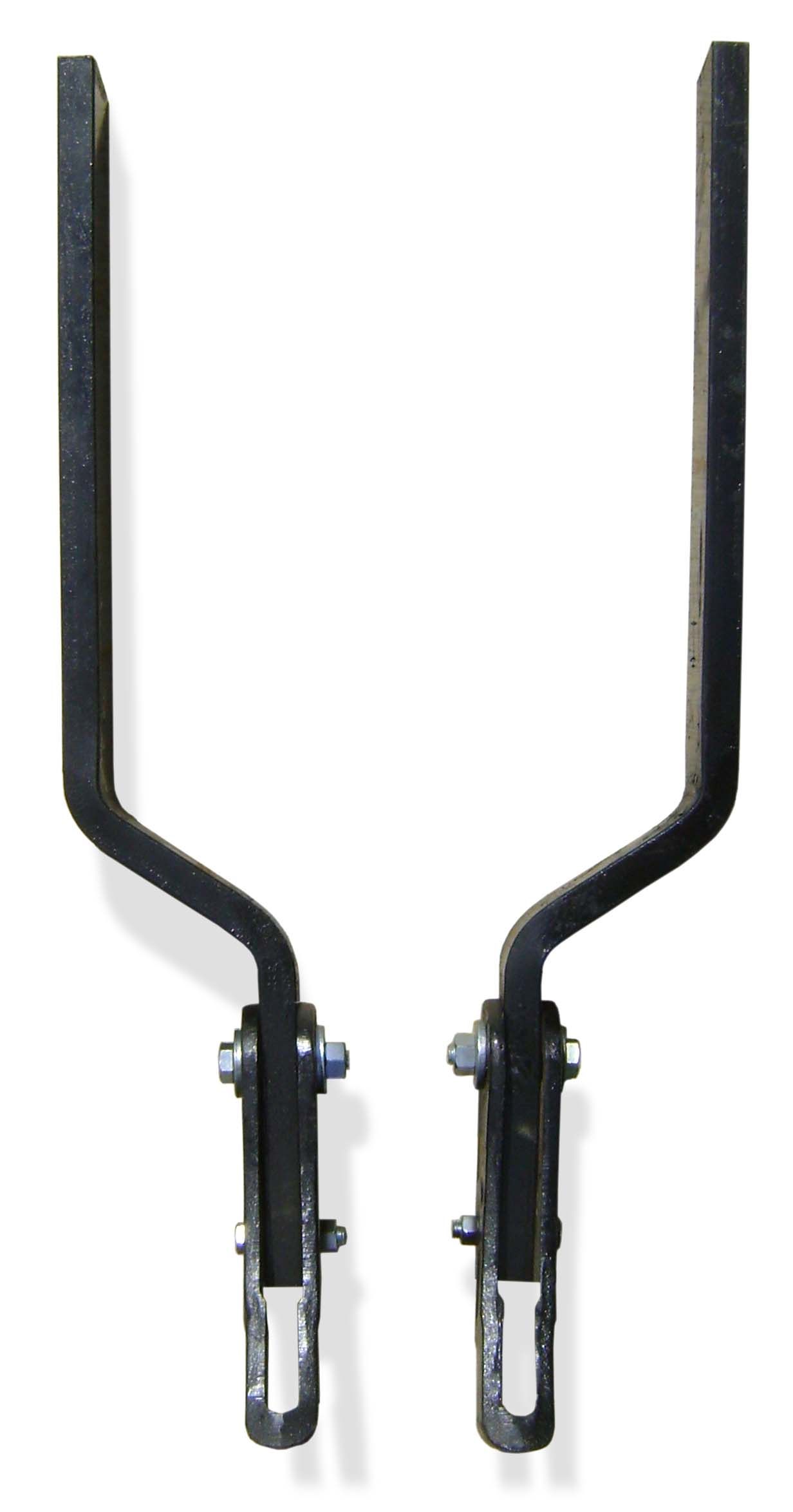 A pair of black metal handles on a white background.