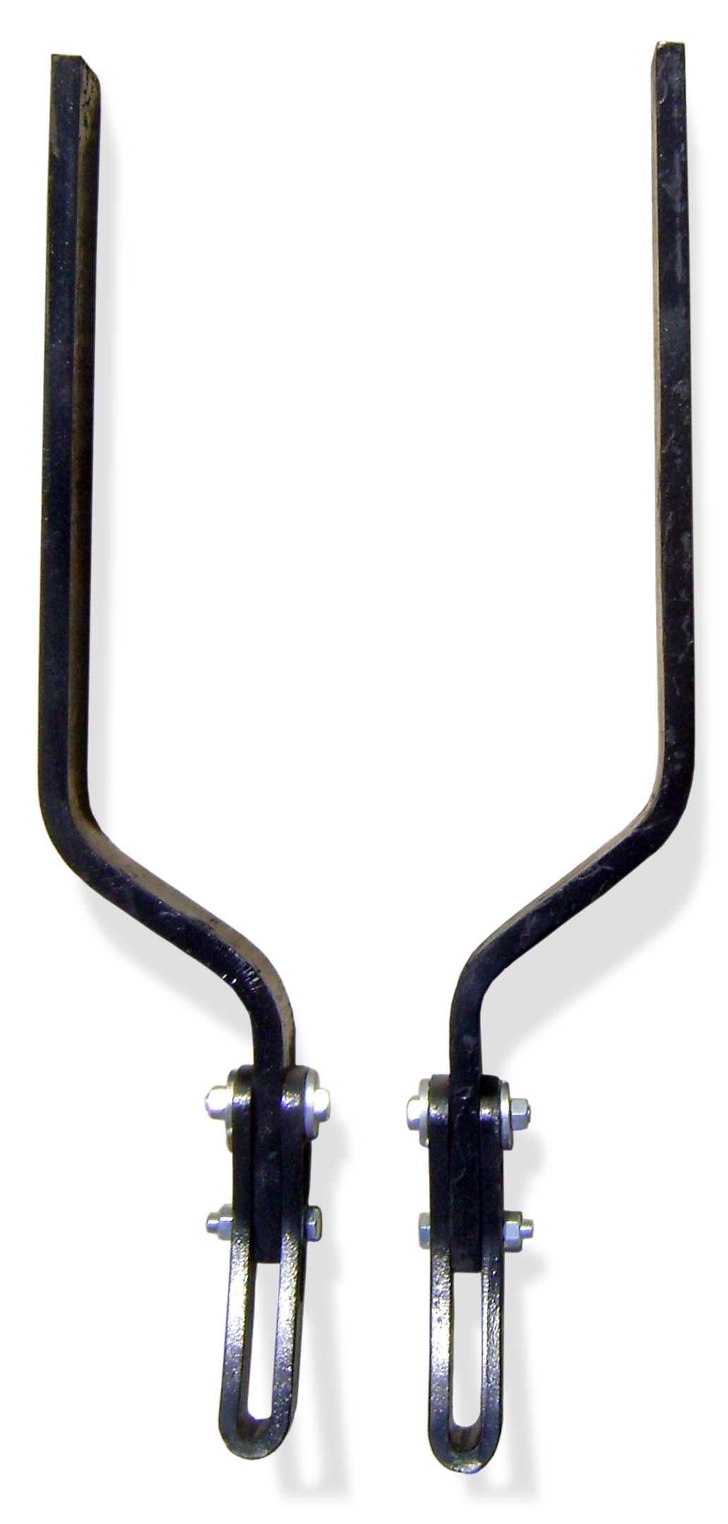 A pair of black metal handles on a white background.