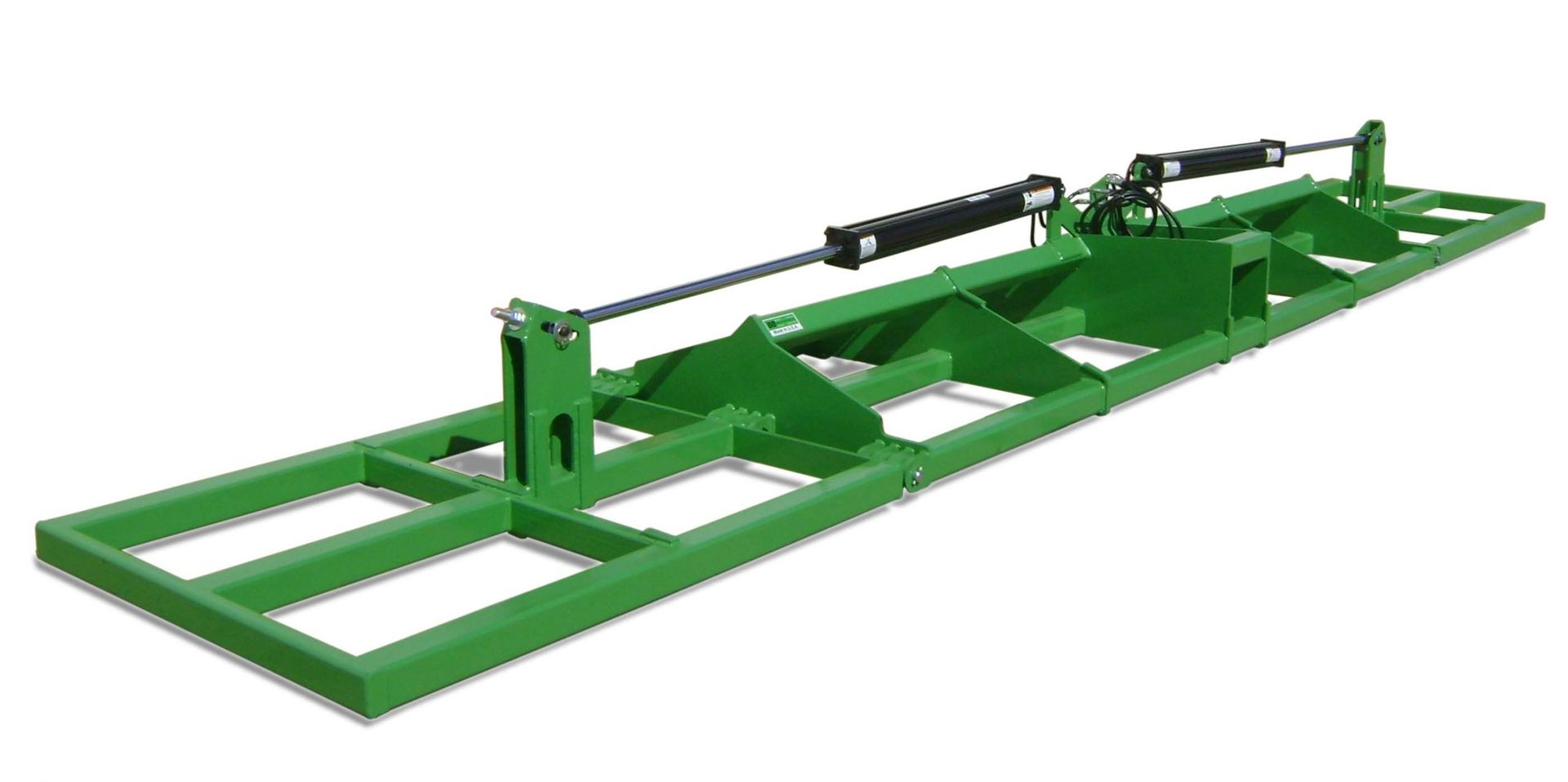 A green frame with a tractor attached to it on a white background.