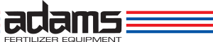 A logo for adams fertilizer equipment with red , white and blue stripes
