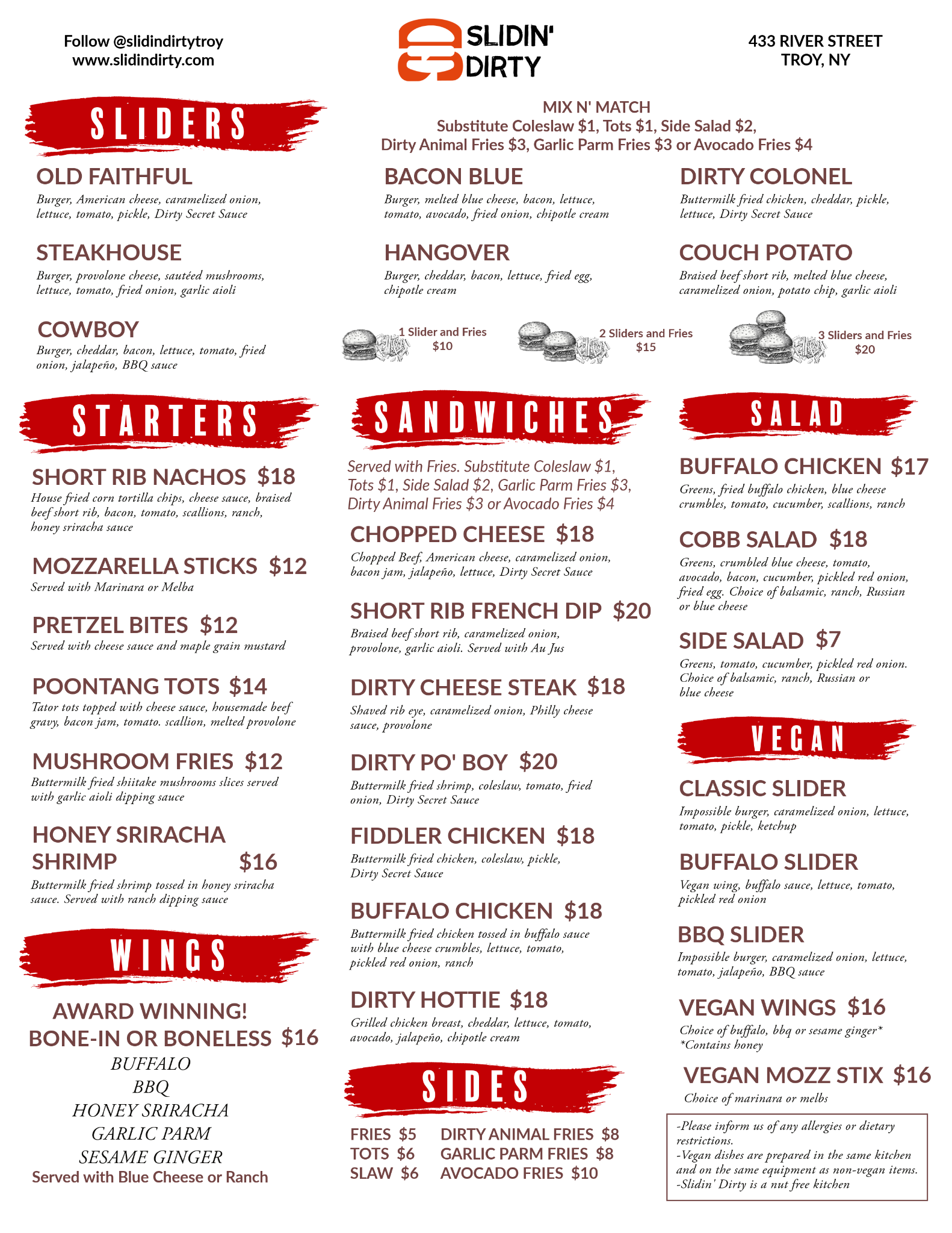 Menu from a restaurant called 