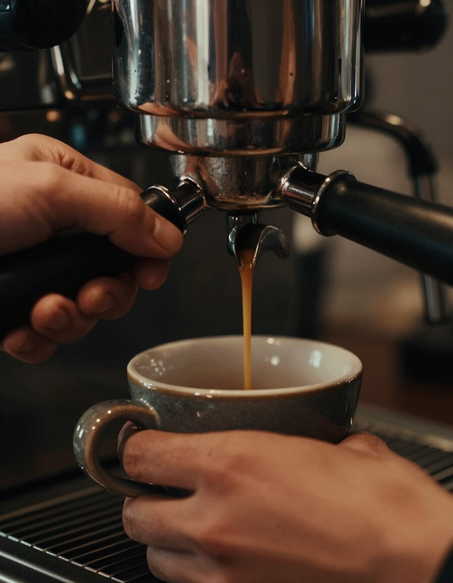 Barista pulling espresso shot