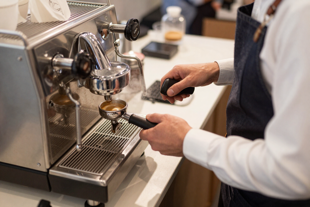 Barista preparing espresso at a corporate event