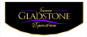 A black and purple logo for joanne gladstone equestrian