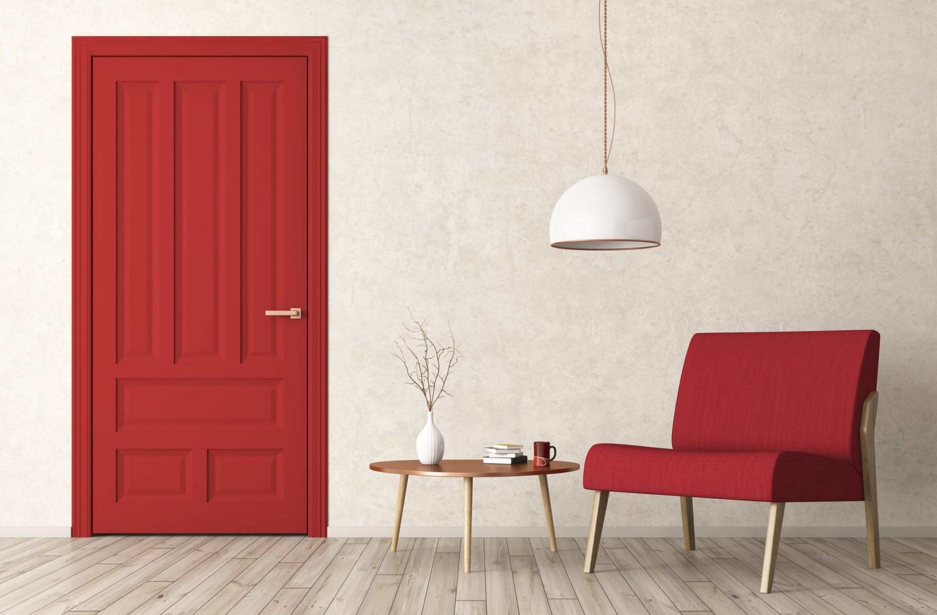 red door and chair