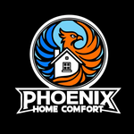 Phoenix Home Comfort LLC Phoenix Home Comfort logo with blue-orange phoenix circling a house icon on black background