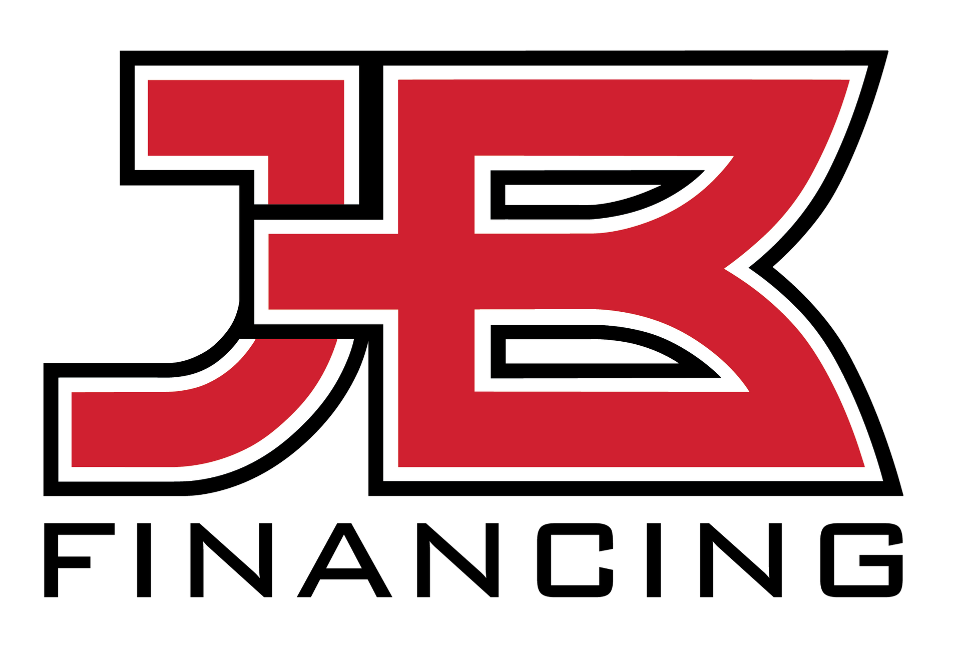 JB Financing logo in red and black with bold stylized initials on a white background