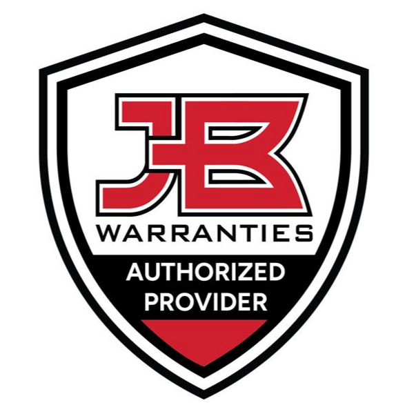 JB Warranties Authorized Provider shield logo in red, black, and white.