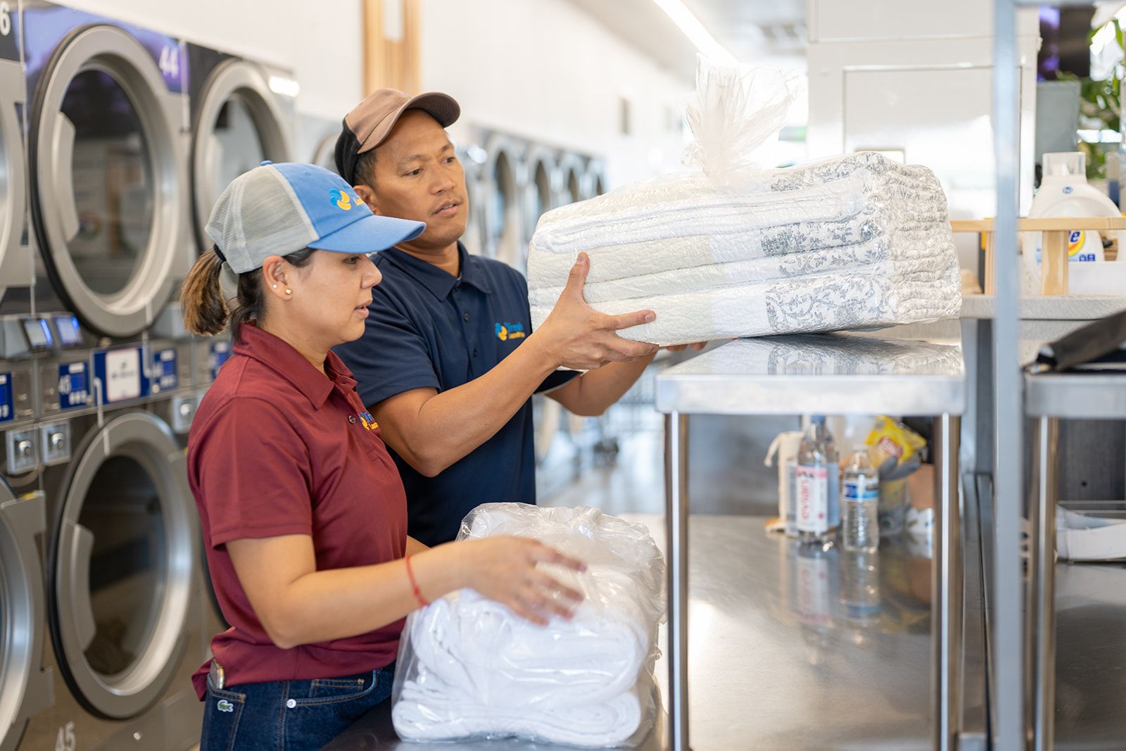 Freshly folded laundry at Fresh Laundries in Fairfield, California