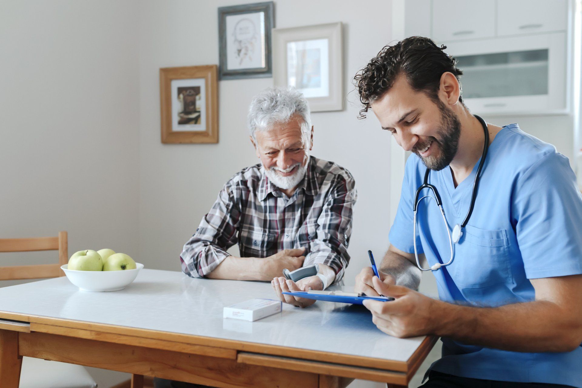 Senior Smiling With Caregiver — Glenview, IL — Partners In Healthcare