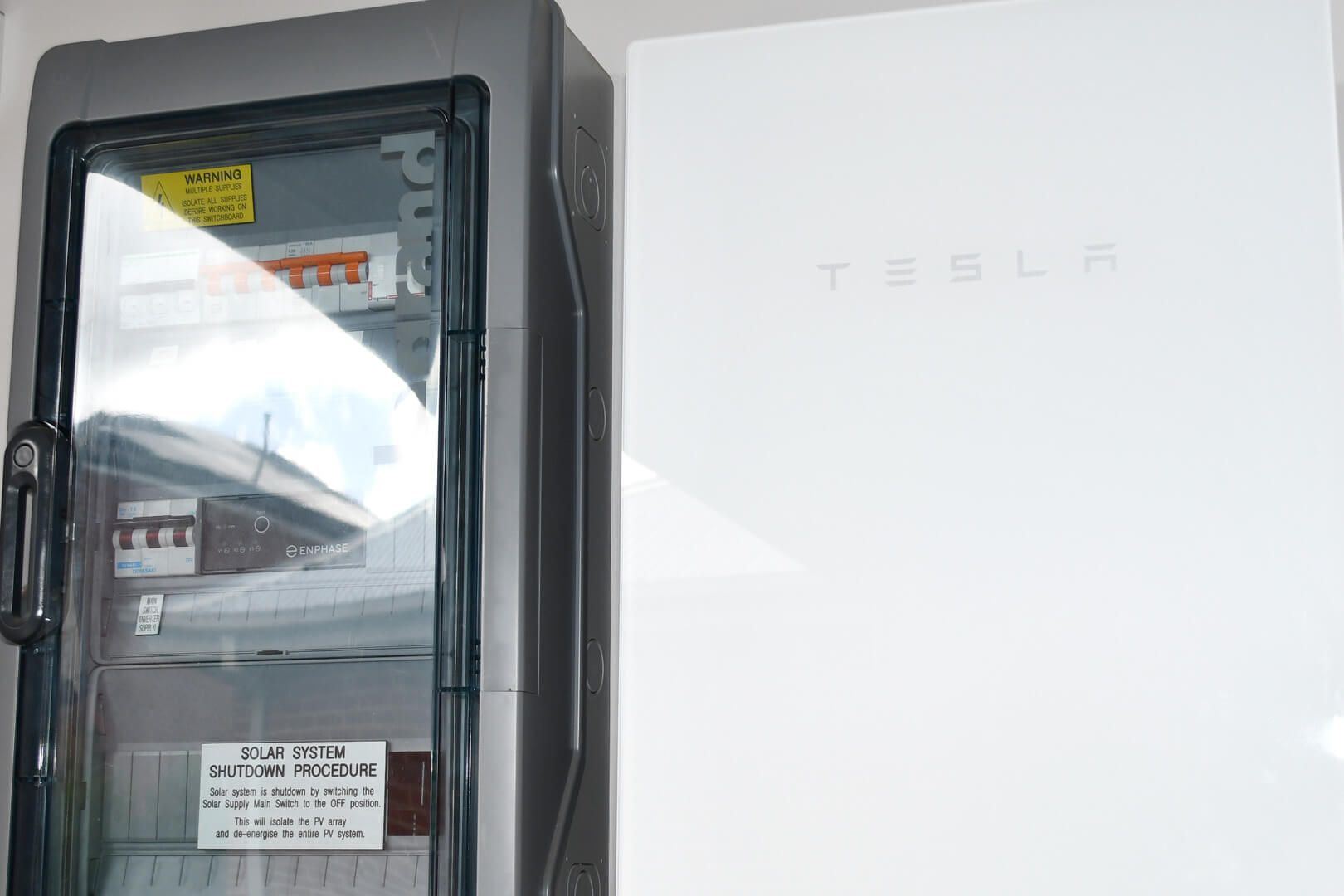 A tesla household battery installed in a home in Ballarat