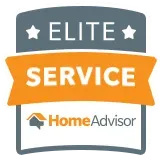 HomeAdvisor Elite Service badge: orange banner with 
