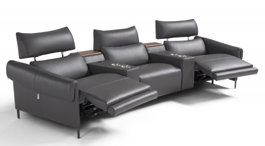 MaxDivani Odeon Leather Reclining Sofa with storage and cup holders| Peerless Furniture and Leather Gallery | Fairview Heights, IL