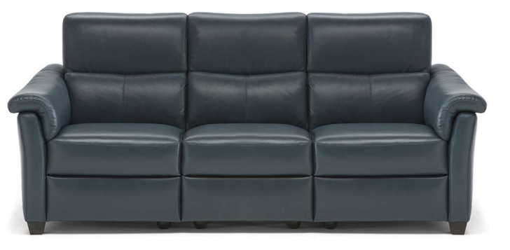 Dark teal leather sectional sofa with reclining features.