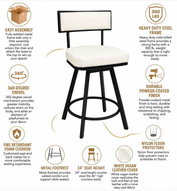 Steve Silver Zenon  24 Inch bar stool in White at Peerless Furniture STL