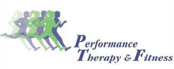 Runners in motion, purple and green, with "Performance Therapy & Fitness" text.