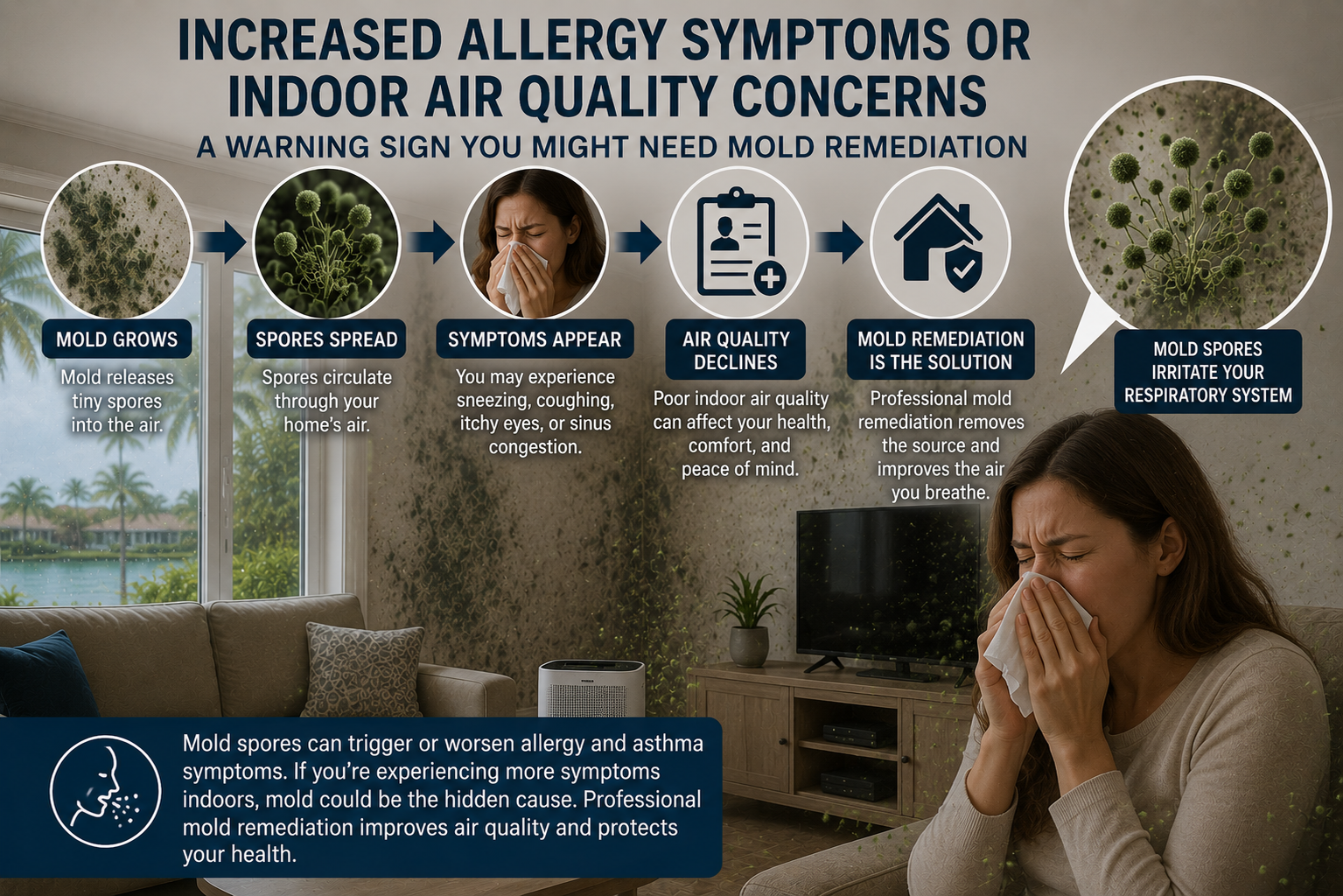 Increased allergy symptoms or indoor air quality concerns