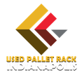 A logo for used pallet rack in indianapolis