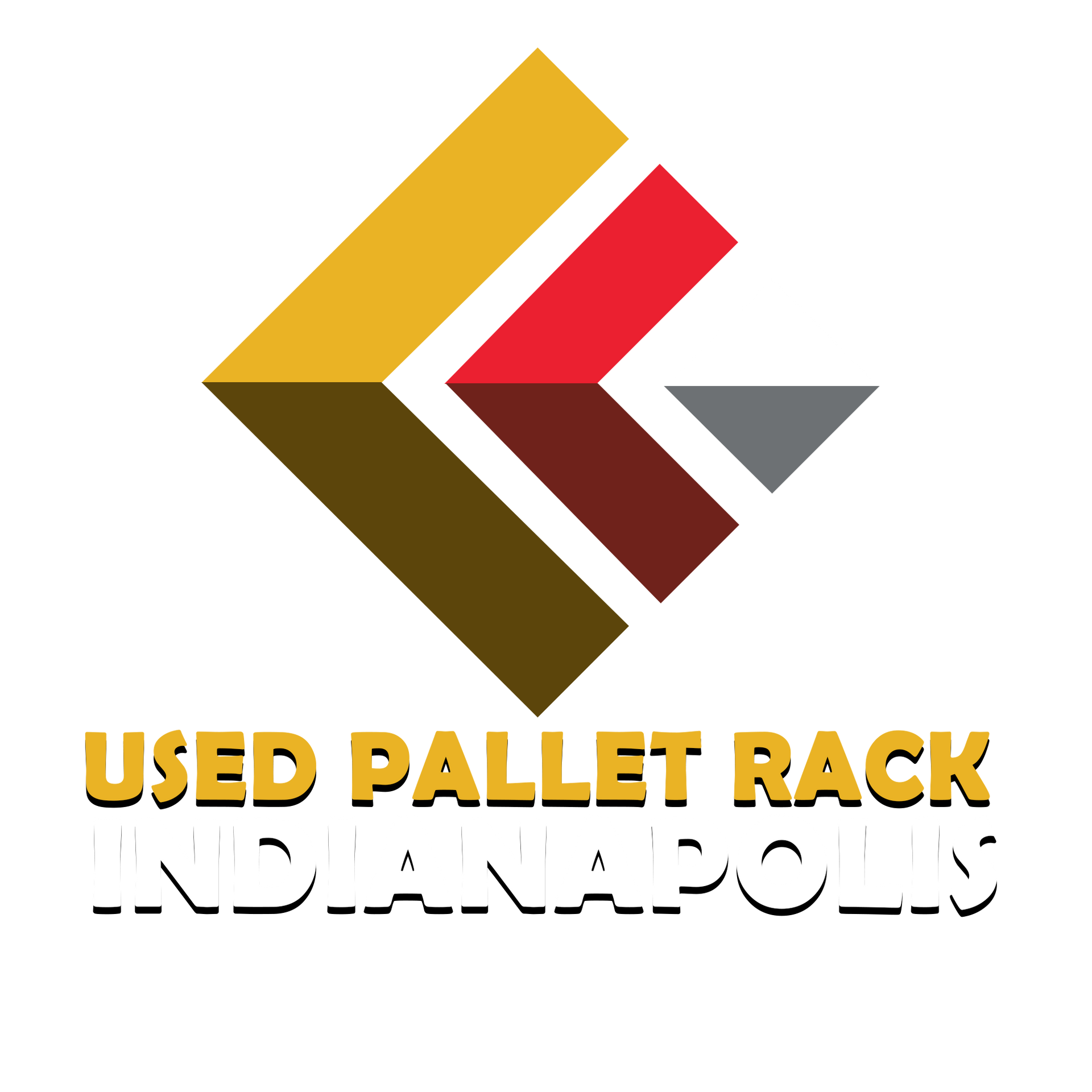 A logo for used pallet rack in indianapolis