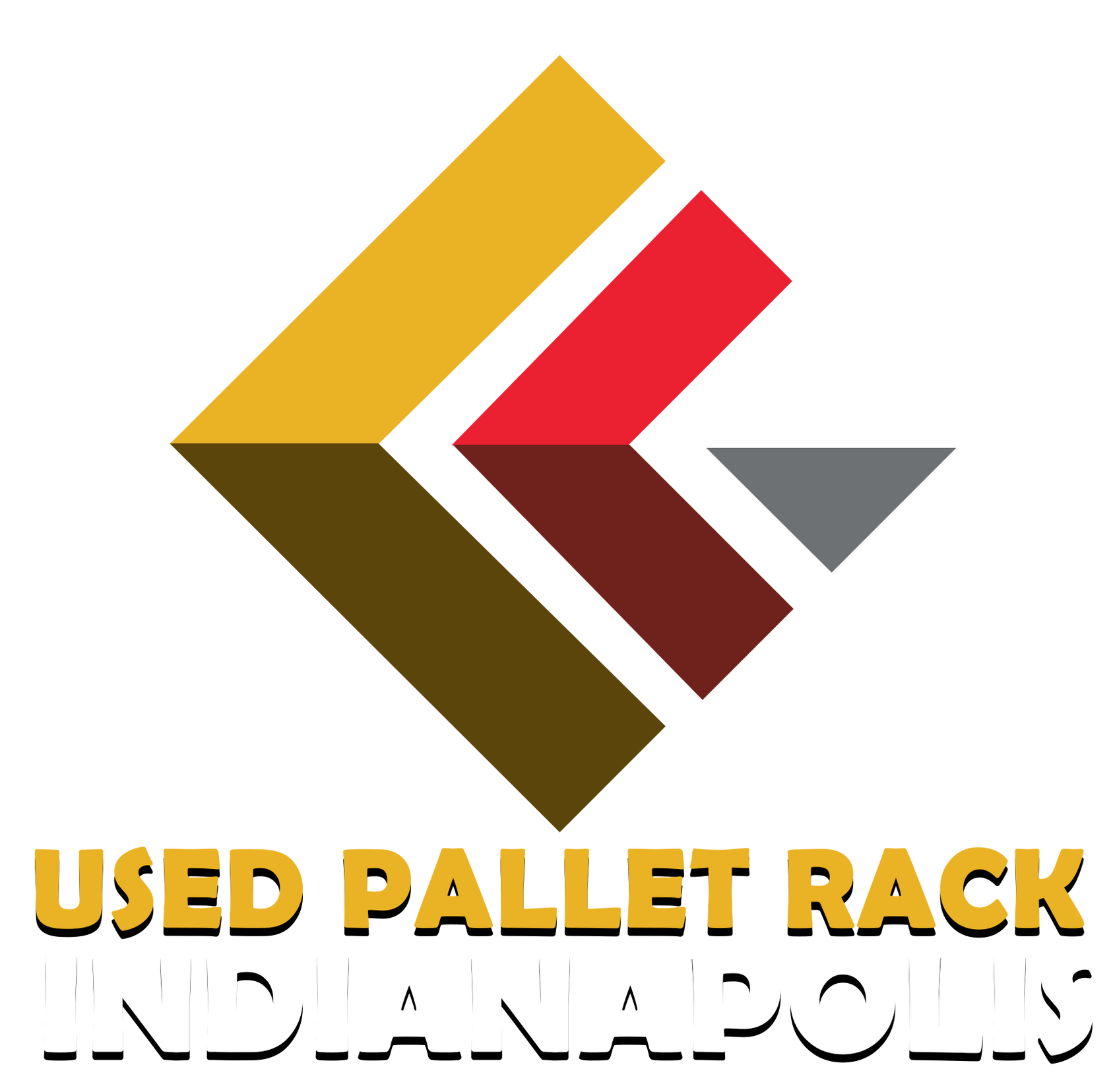 A logo for used pallet rack in indianapolis