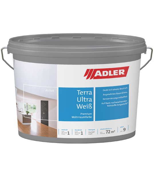 ADLER Terra Ultra Weiss Farbeimer, weiß, mit grauem Deckel und Griffen auf weißem Hintergrund