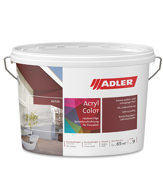 Weißer Farbeimer mit der Aufschrift „ADLER Acryl Color“, silbernem Deckel und rotem Logo