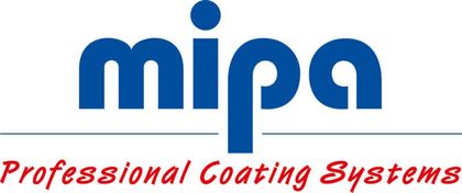 Mipa-Logo in Blau mit rotem Slogan „Professionelle Beschichtungssysteme“