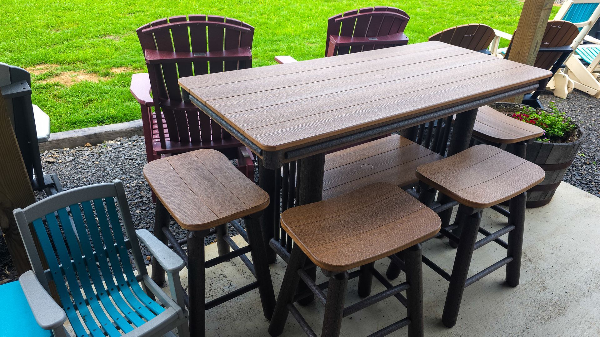 Dining Table Chair Brown Amish Crafted Patio Furniture River Valley Sheds Dardanelle AR