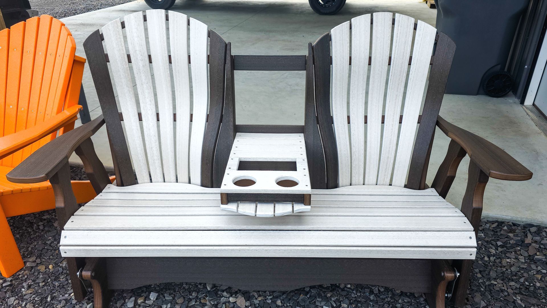 Double Chair with Cup Pull Out Amish Outdoor Furniture River Valley Shed Dardanelle AR