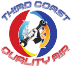 Logo for Third Coast Quality Air featuring a hand holding a wrench, surrounded by heating and cooling symbols in a circle.