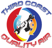 Logo for Third Coast Quality Air featuring a hand holding a wrench, surrounded by heating and cooling symbols in a circle.