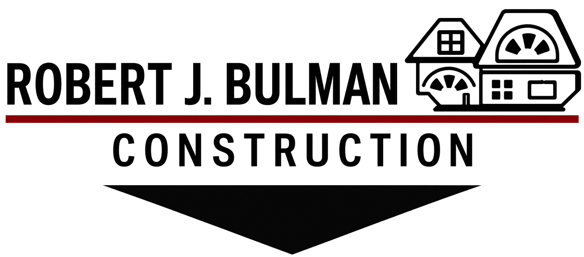 Robert J. Bulman Construction logo with house icons and a black downward arrow