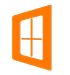 Logo arancione di Microsoft Office con icona di finestra bianca su sfondo quadrato inclinato