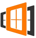 Logo di Microsoft Office con icona di finestra stilizzata arancione e nera.