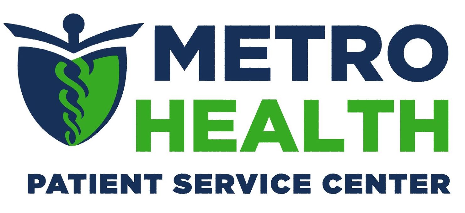 The logo for metro health is a patient service center.