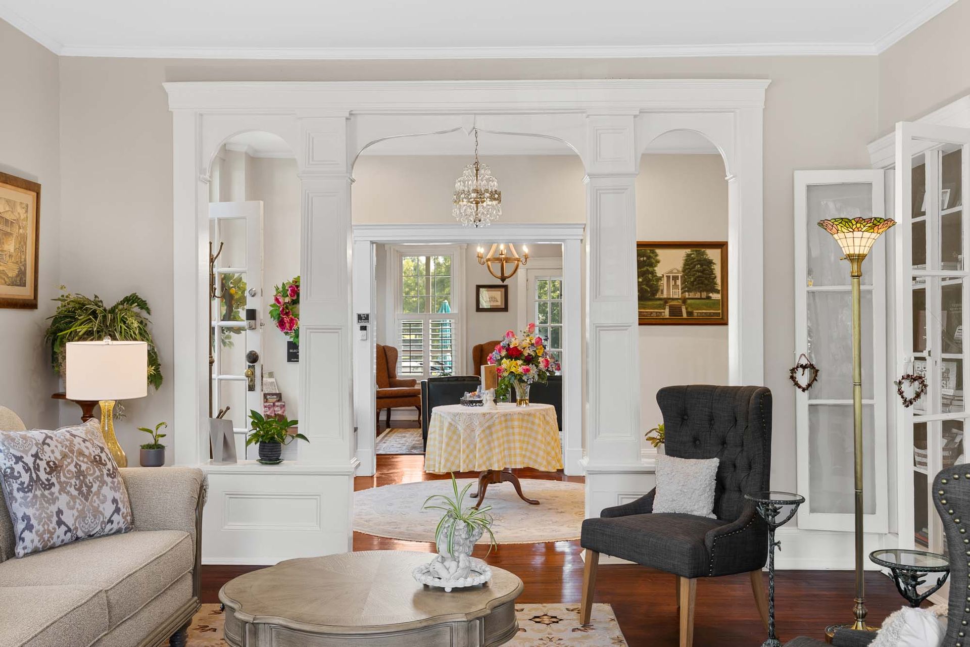 Open dining room with natural light
